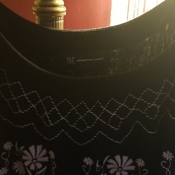 Black Short Sheath Dress W/ White Embroidery - Picture 2 of 3